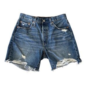 Levi's 501 Mid-Thigh Distressed Jean Shorts Blue High Rise Distressed Size 29